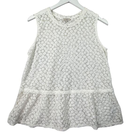 LOGO by Lori Goldstein Sleeveless Lace Peplum Tank Top White Daisy Floral Size M - Picture 1 of 10